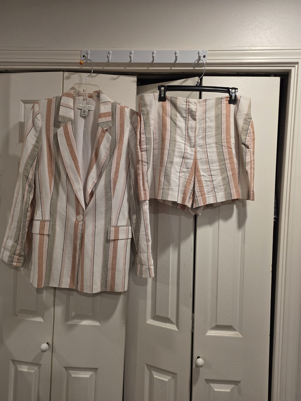Rachel Zoe Pink, Tan and Cream Striped Blazer and Short Set